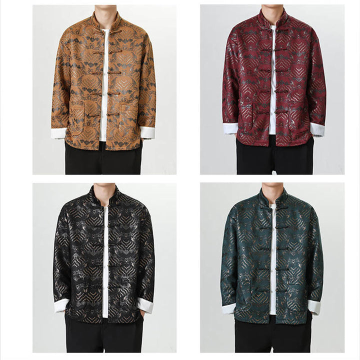 Buddha Stones Frog-Button Chinese Tang Suit Wave Shape Long Shirt Men Jacket Clothing - image 28
