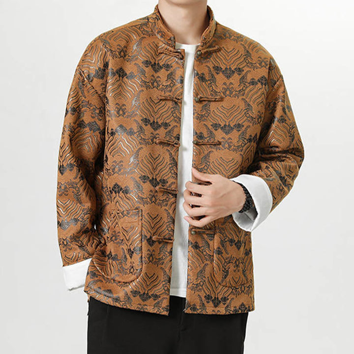 Buddha Stones Frog-Button Chinese Tang Suit Wave Shape Long Shirt Men Jacket Clothing - Peru - US/UK/AU46，EU56 (5XL) - image 18