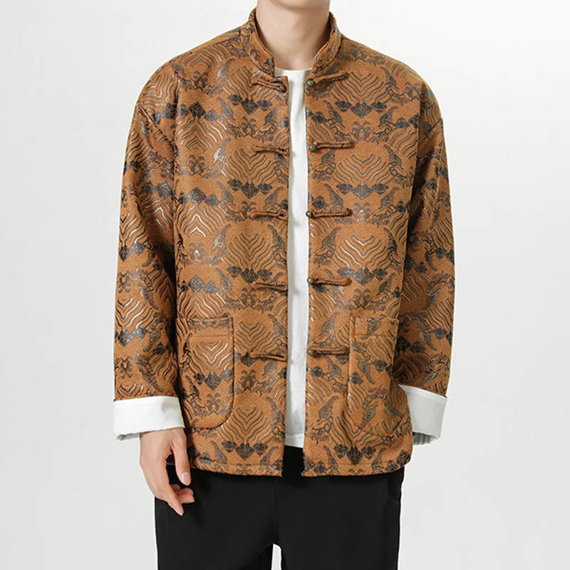 Buddha Stones Frog-Button Chinese Tang Suit Wave Shape Long Shirt Men Jacket Clothing - image 21