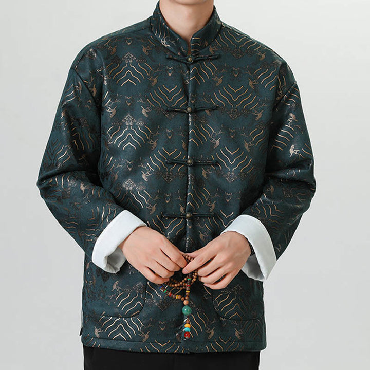 Buddha Stones Frog-Button Chinese Tang Suit Wave Shape Long Shirt Men Jacket Clothing - image 13