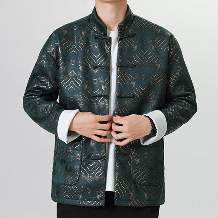 Buddha Stones Frog-Button Chinese Tang Suit Wave Shape Long Shirt Men Jacket Clothing - image 17