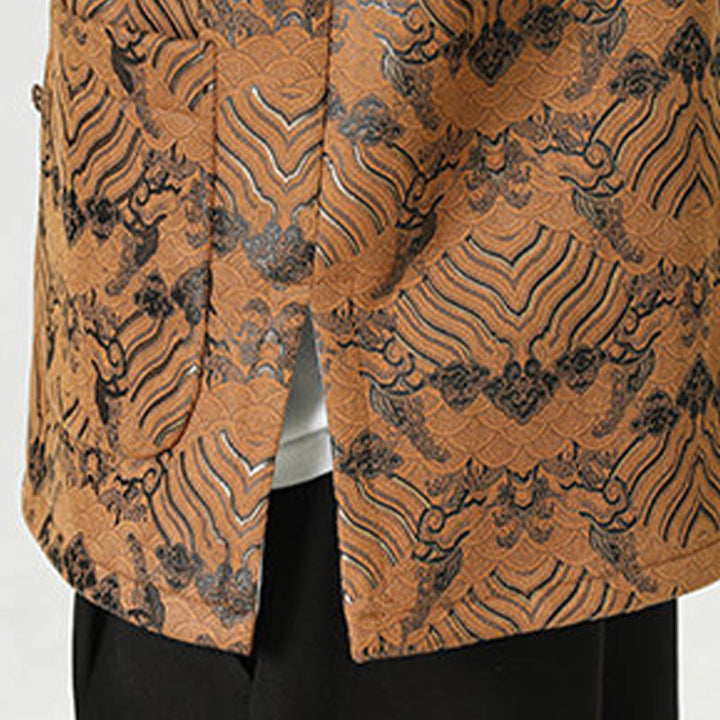Buddha Stones Frog-Button Chinese Tang Suit Wave Shape Long Shirt Men Jacket Clothing - image 25