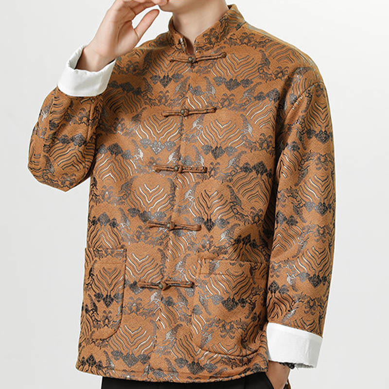 Buddha Stones Frog-Button Chinese Tang Suit Wave Shape Long Shirt Men Jacket Clothing - image 23