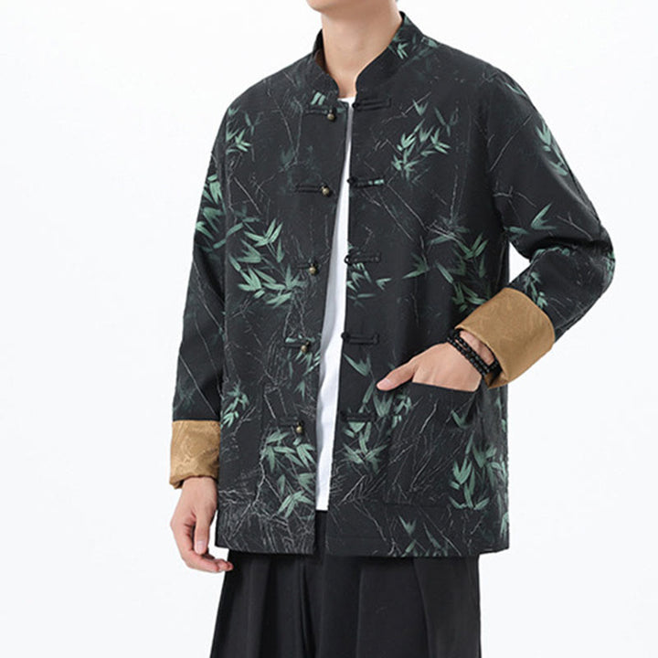 Buddha Stones Printing Bamboo Casual Frog-button Spandex Men's Jacket Shirt Clothing - image 4