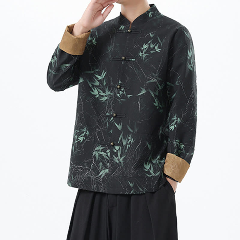 Buddha Stones Printing Bamboo Casual Frog-button Spandex Men's Jacket Shirt Clothing - image 11