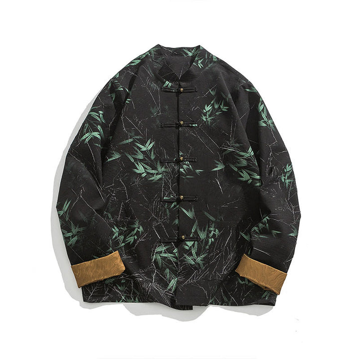 Buddha Stones Printing Bamboo Casual Frog-button Spandex Men's Jacket Shirt Clothing - image 13