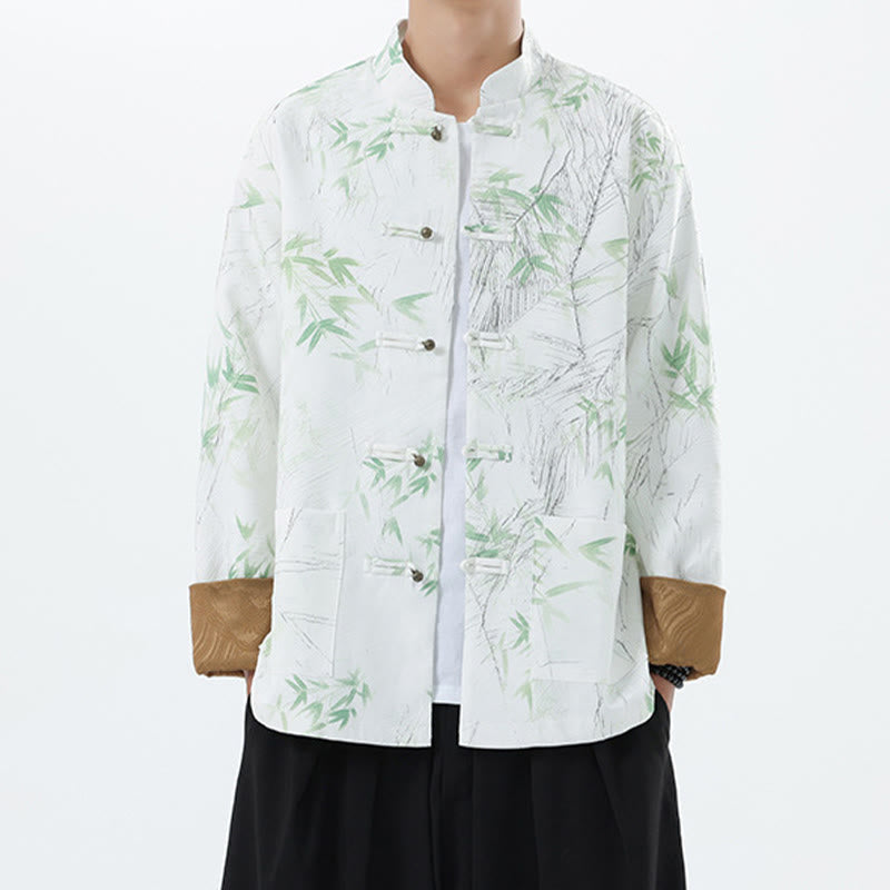 Buddha Stones Printing Bamboo Casual Frog-button Spandex Men's Jacket Shirt Clothing - White - US/UK/AU46，EU56 (5XL) - image 14