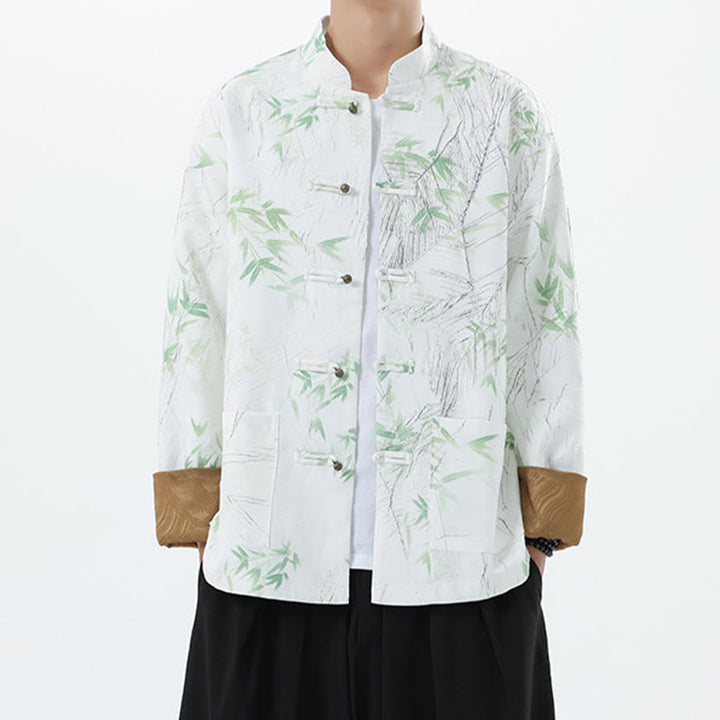 Buddha Stones Printing Bamboo Casual Frog-button Spandex Men's Jacket Shirt Clothing - White - US/UK/AU46，EU56 (5XL) - image 14
