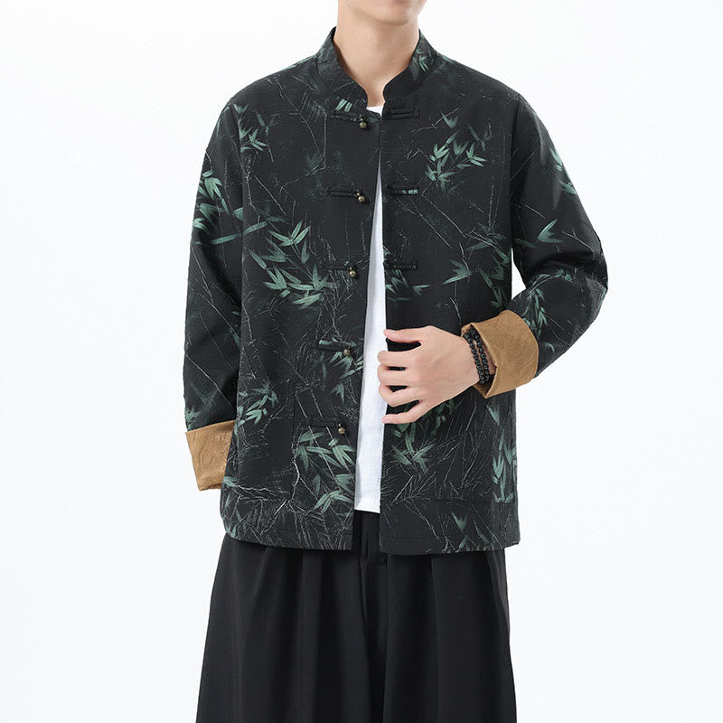 Buddha Stones Printing Bamboo Casual Frog-button Spandex Men's Jacket Shirt Clothing - image 1