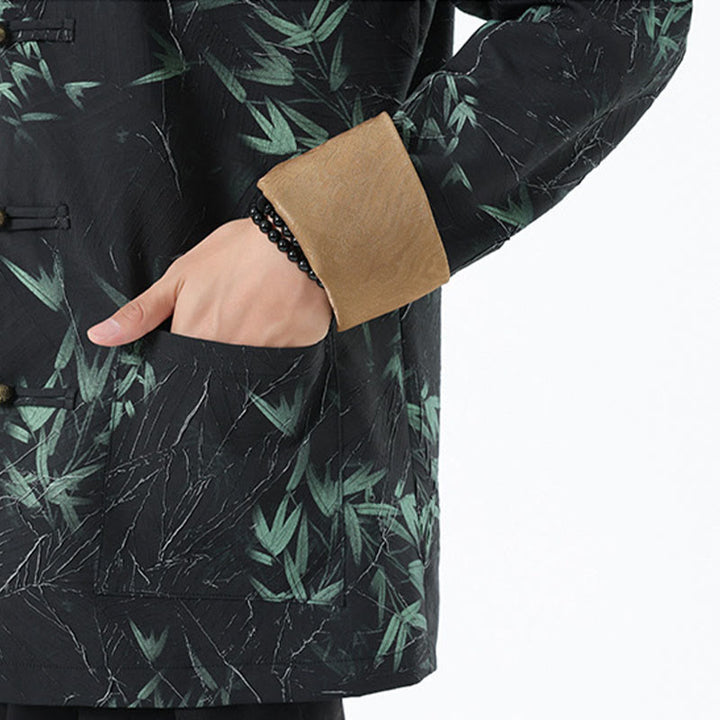 Buddha Stones Printing Bamboo Casual Frog-button Spandex Men's Jacket Shirt Clothing - image 10