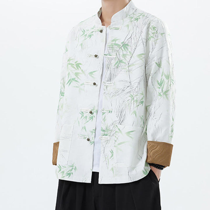 Buddha Stones Printing Bamboo Casual Frog-button Spandex Men's Jacket Shirt Clothing - image 21