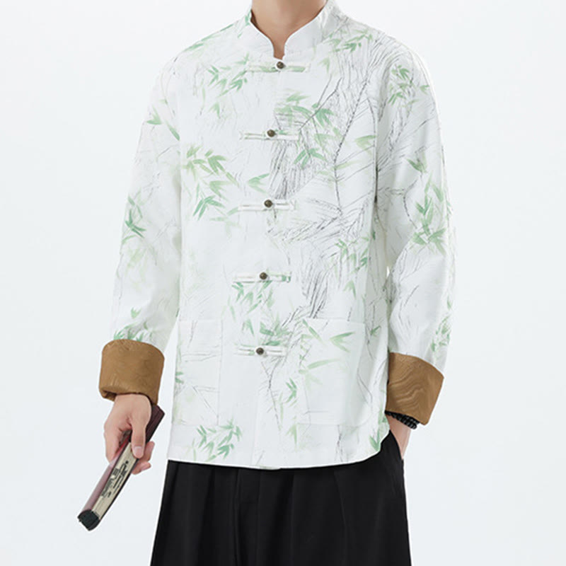 Buddha Stones Printing Bamboo Casual Frog-button Spandex Men's Jacket Shirt Clothing - image 16