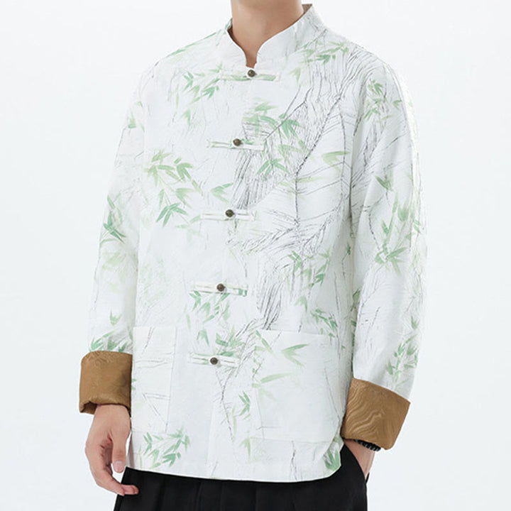 Buddha Stones Printing Bamboo Casual Frog-button Spandex Men's Jacket Shirt Clothing - image 20