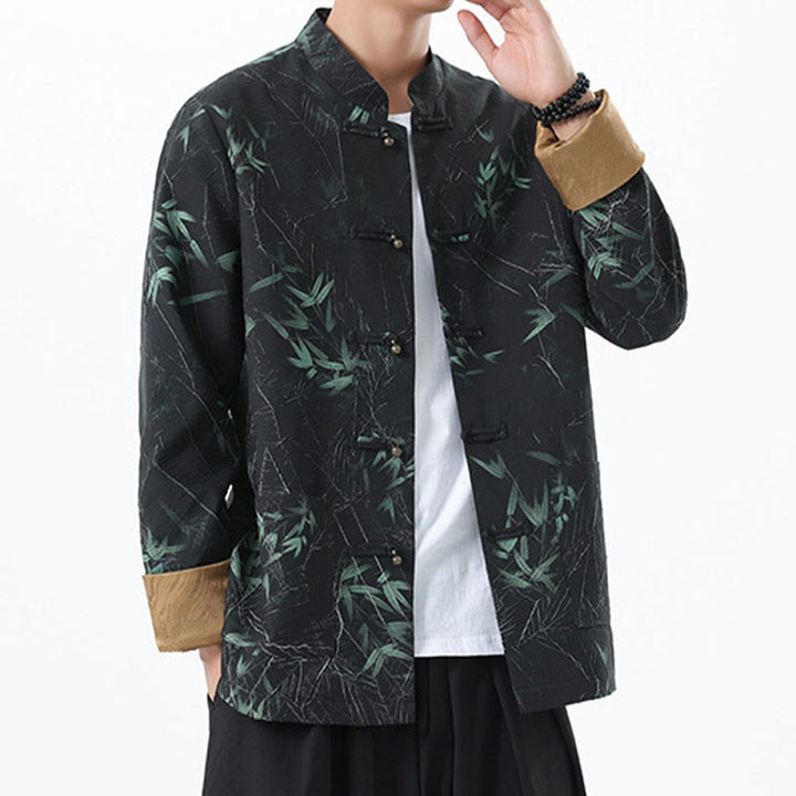 Buddha Stones Printing Bamboo Casual Frog-button Spandex Men's Jacket Shirt Clothing - image 3