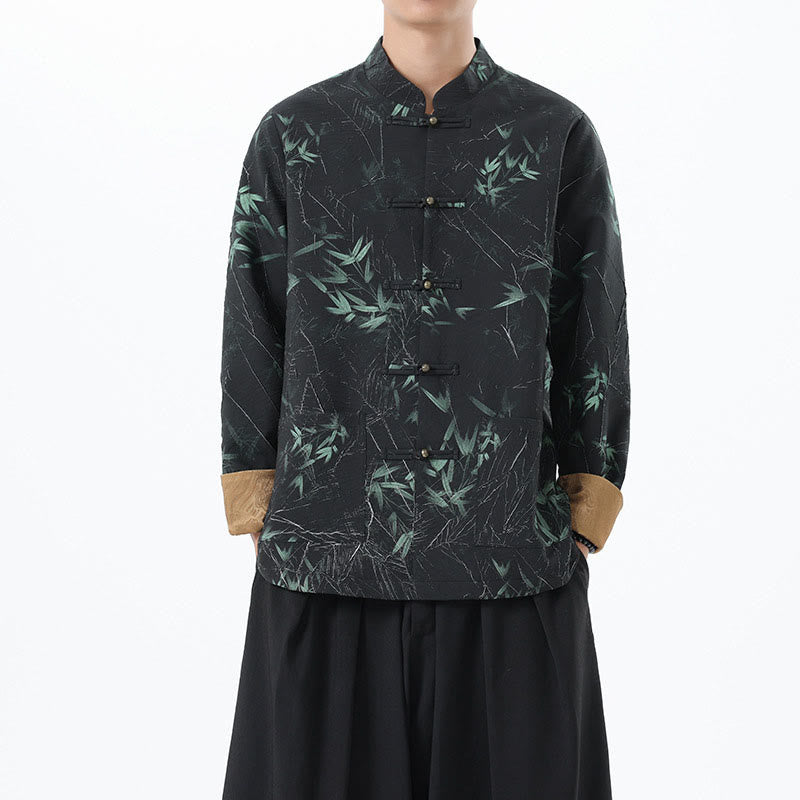 Buddha Stones Printing Bamboo Casual Frog-button Spandex Men's Jacket Shirt Clothing - image 7