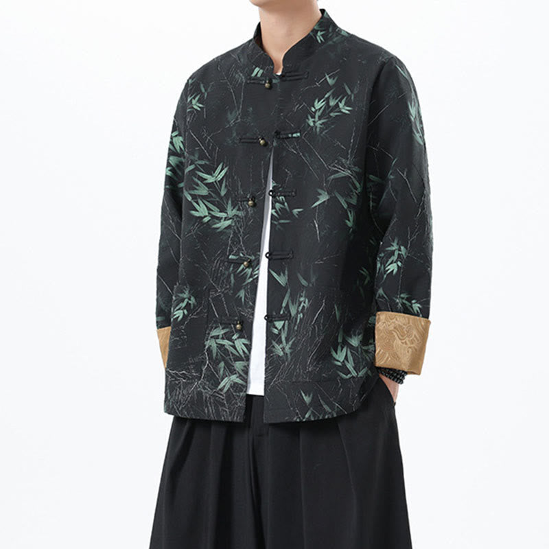 Buddha Stones Printing Bamboo Casual Frog-button Spandex Men's Jacket Shirt Clothing - image 6
