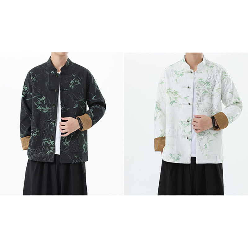 Buddha Stones Printing Bamboo Casual Frog-button Spandex Men's Jacket Shirt Clothing - image 24