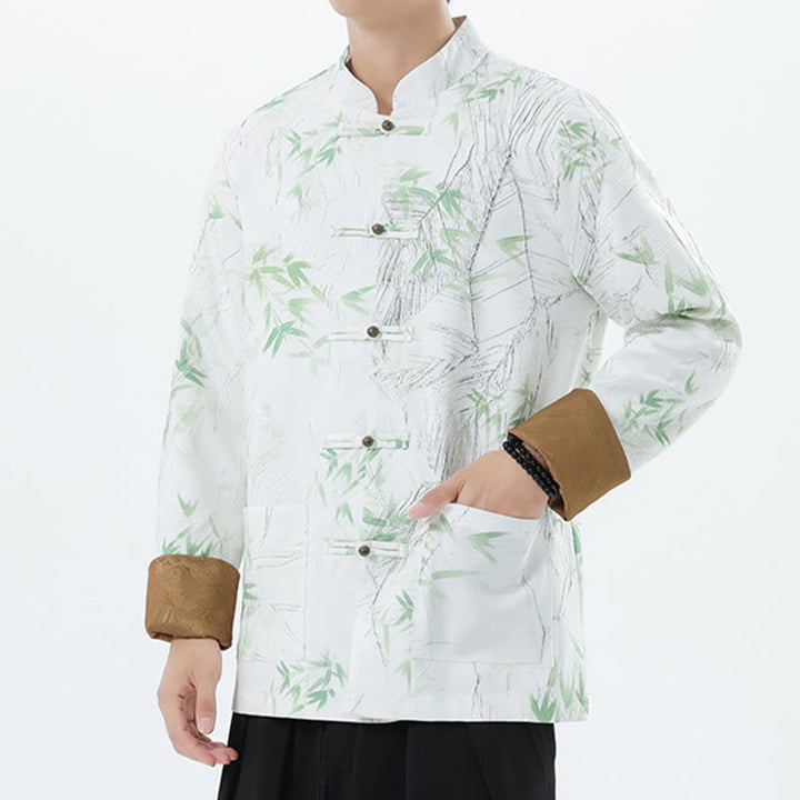Buddha Stones Printing Bamboo Casual Frog-button Spandex Men's Jacket Shirt Clothing - image 23