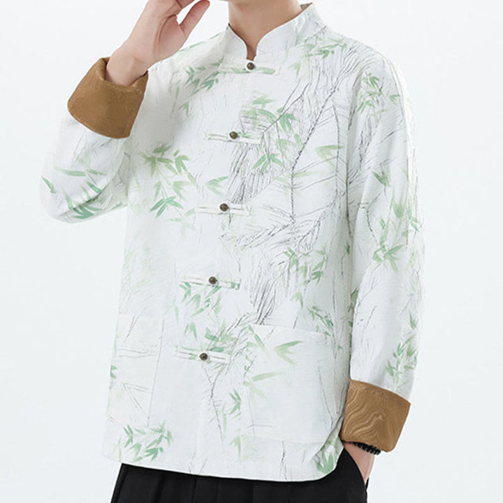 Buddha Stones Printing Bamboo Casual Frog-button Spandex Men's Jacket Shirt Clothing - image 15
