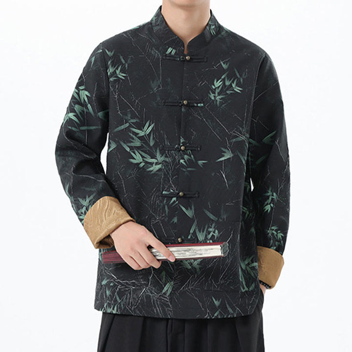 Buddha Stones Printing Bamboo Casual Frog-button Spandex Men's Jacket Shirt Clothing - image 2