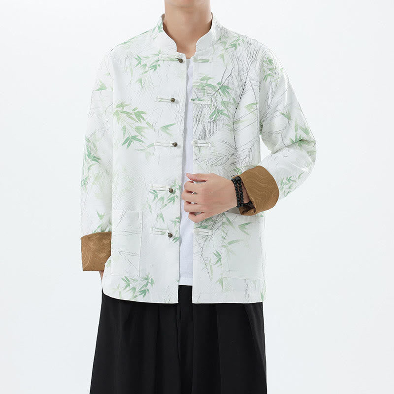 Buddha Stones Printing Bamboo Casual Frog-button Spandex Men's Jacket Shirt Clothing - image 22