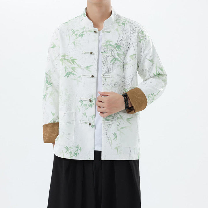 Buddha Stones Printing Bamboo Casual Frog-button Spandex Men's Jacket Shirt Clothing - image 22