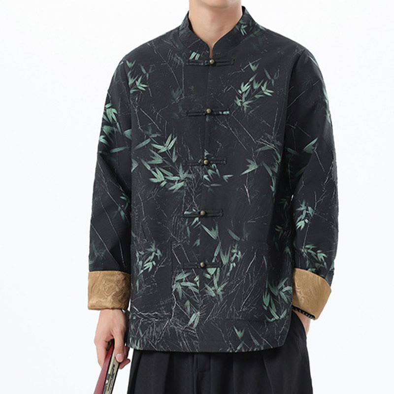 Buddha Stones Printing Bamboo Casual Frog-button Spandex Men's Jacket Shirt Clothing - image 12