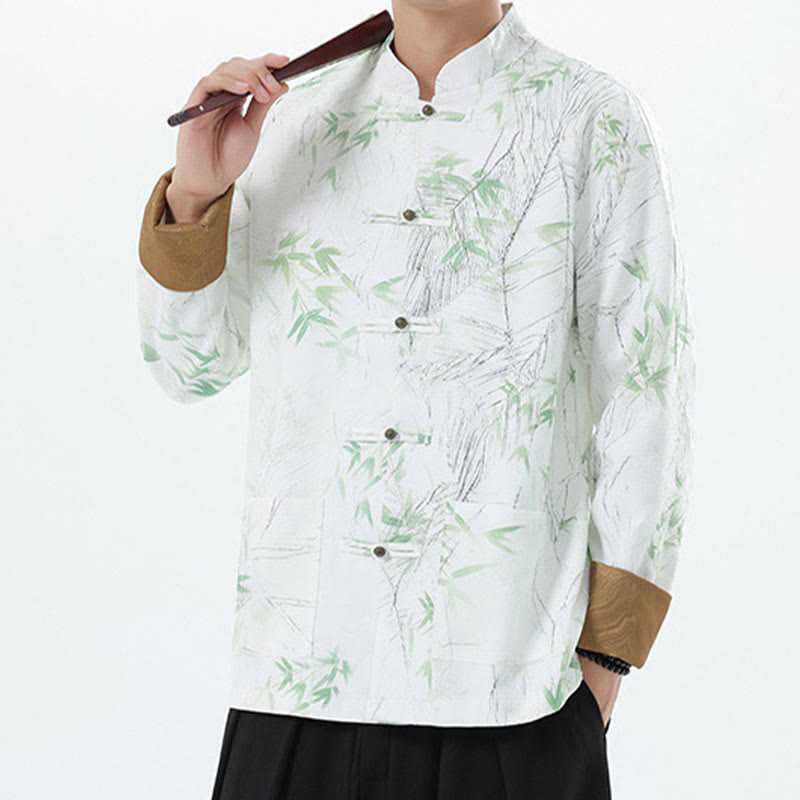 Buddha Stones Printing Bamboo Casual Frog-button Spandex Men's Jacket Shirt Clothing - image 17