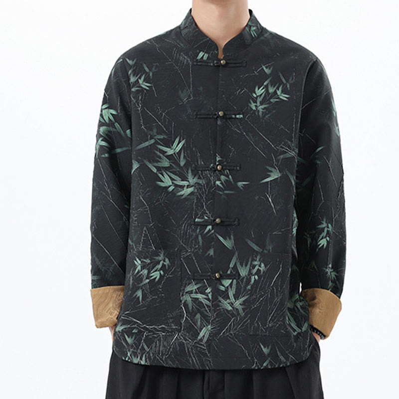 Buddha Stones Printing Bamboo Casual Frog-button Spandex Men's Jacket Shirt Clothing - image 5
