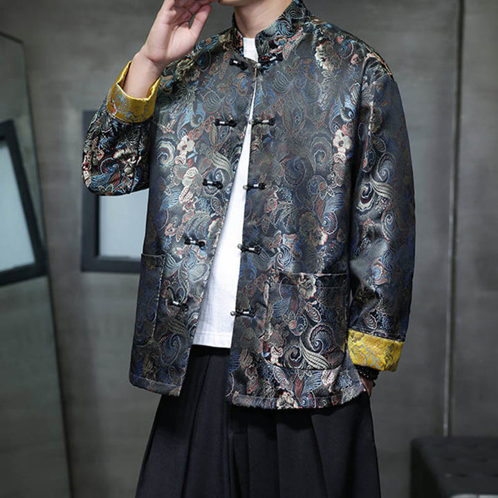 Buddha Stones Frog-Button Chinese Tang Suit Stand Collar Long Shirt Men Jacket Clothing - image 5