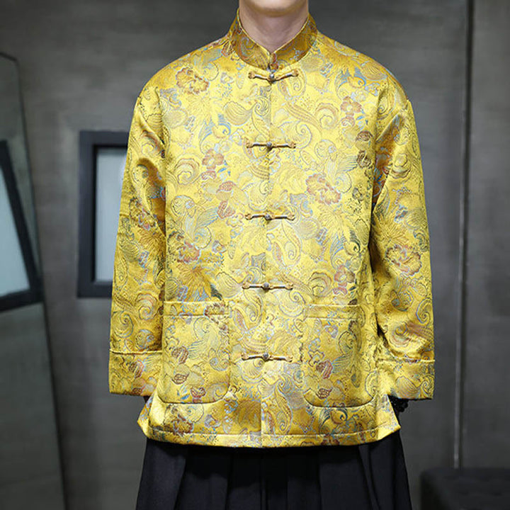 Buddha Stones Frog-Button Chinese Tang Suit Stand Collar Long Shirt Men Jacket Clothing - image 22