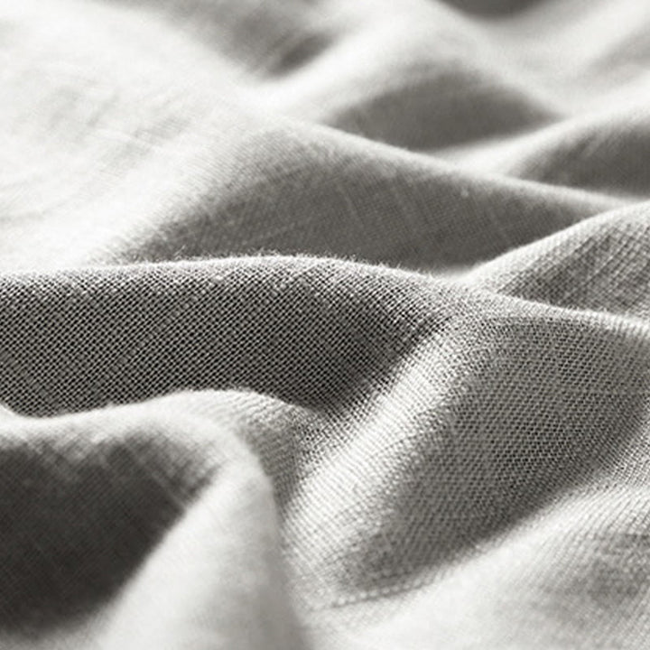 Buddha Stones Loose Men's Shirt Solid Color Notched Neck Top Short Sleeve Comfy Button Breathable Cotton Linen Shirt - image 12