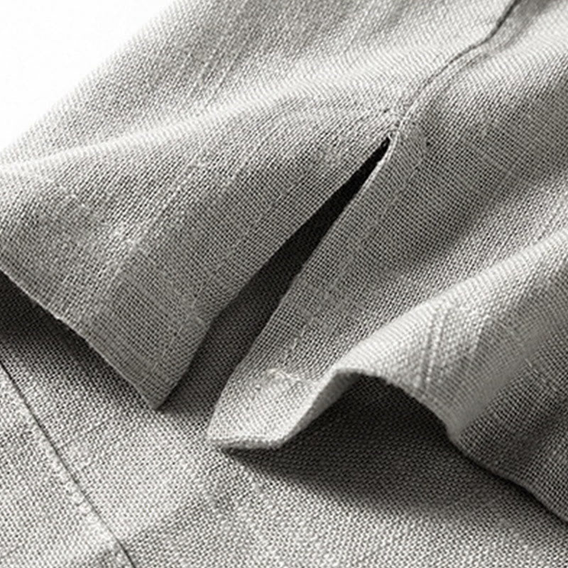 Buddha Stones Loose Men's Shirt Solid Color Notched Neck Top Short Sleeve Comfy Button Breathable Cotton Linen Shirt - image 10