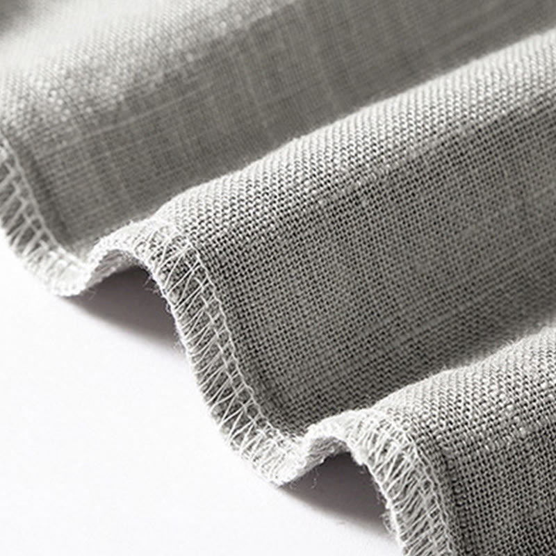 Buddha Stones Loose Men's Shirt Solid Color Notched Neck Top Short Sleeve Comfy Button Breathable Cotton Linen Shirt - image 14