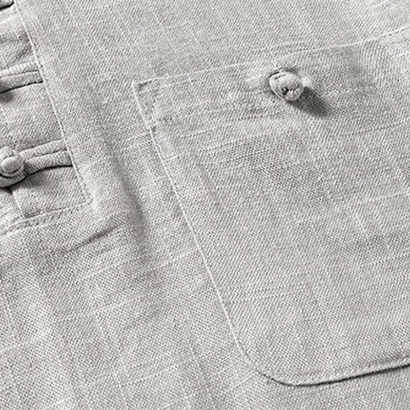 Buddha Stones Loose Men's Shirt Solid Color Notched Neck Top Short Sleeve Comfy Button Breathable Cotton Linen Shirt - image 9