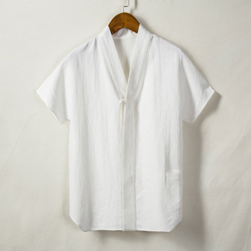 Buddha Stones Men's Short Sleeve Shirt With Pocket V Neck Comfort Cotton Linen Shirt - White - US/UK/AU44，EU54 (4XL) - image 2