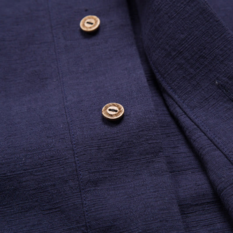 Buddha Stones Men's Short Sleeve Shirt With Pocket V Neck Cardigan Comfort Cotton Linen Shirt - image 13