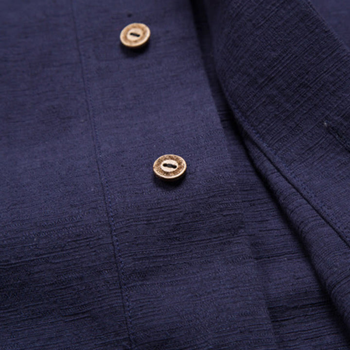 Buddha Stones Men's Short Sleeve Shirt With Pocket V Neck Cardigan Comfort Cotton Linen Shirt - image 13
