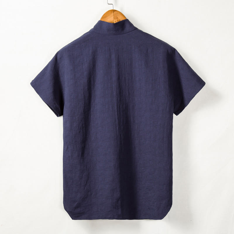 Buddha Stones Men's Short Sleeve Shirt With Pocket V Neck Cardigan Comfort Cotton Linen Shirt - image 7