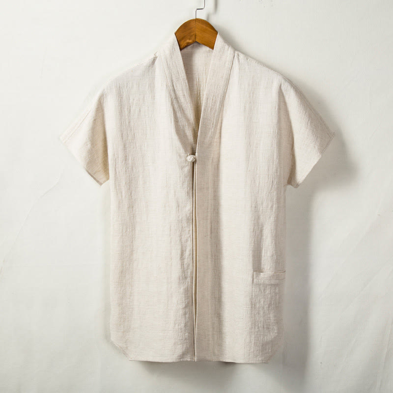 Buddha Stones Men's Short Sleeve Shirt With Pocket V Neck Comfort Cotton Linen Shirt - Linen - US/UK/AU44，EU54 (4XL) - image 0