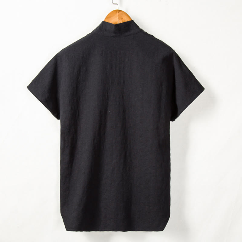 Buddha Stones Men's Short Sleeve Shirt With Pocket V Neck Cardigan Comfort Cotton Linen Shirt - image 5