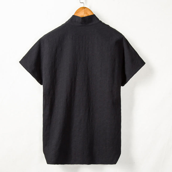 Buddha Stones Men's Short Sleeve Shirt With Pocket V Neck Cardigan Comfort Cotton Linen Shirt - image 5