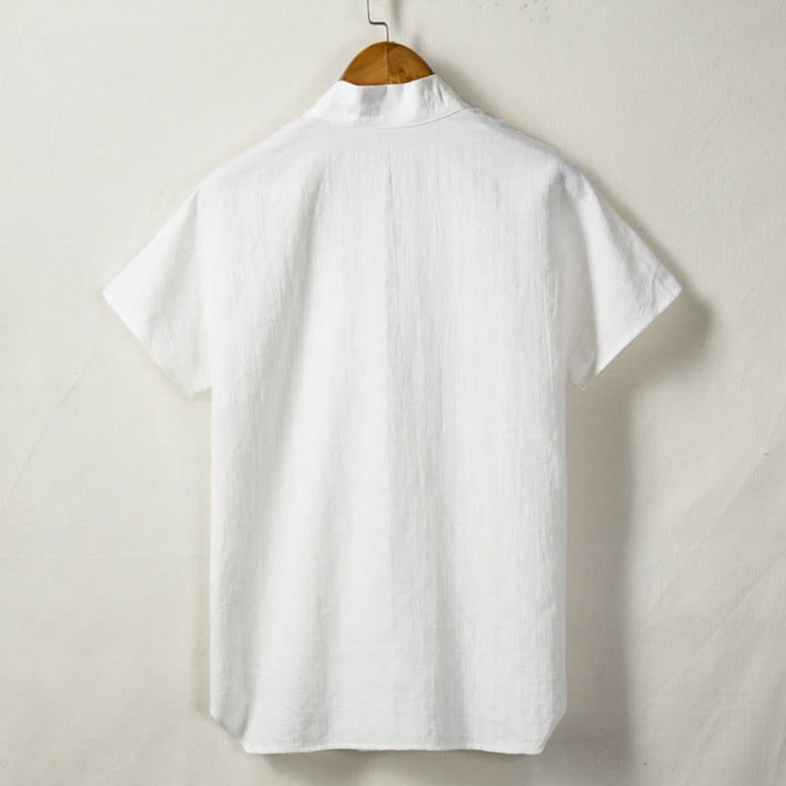 Buddha Stones Men's Short Sleeve Shirt With Pocket V Neck Cardigan Comfort Cotton Linen Shirt - image 3