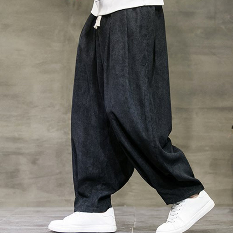 Buddha Stones Casual Plain Cotton Bloomer Men's Pants With Pockets - Black - US/UK/AU46，EU56 (5XL) - image 0