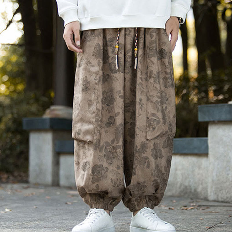 Buddha Stones Casual Flower Corduroy Cotton Men's Pants With Big Pockets - image 8