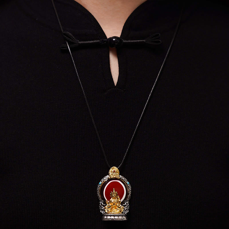 Buddha Stones Tibetan Avalokitesvara Dzi Bead Pattern Copper Purity Healing Necklace Pendant - image 4
