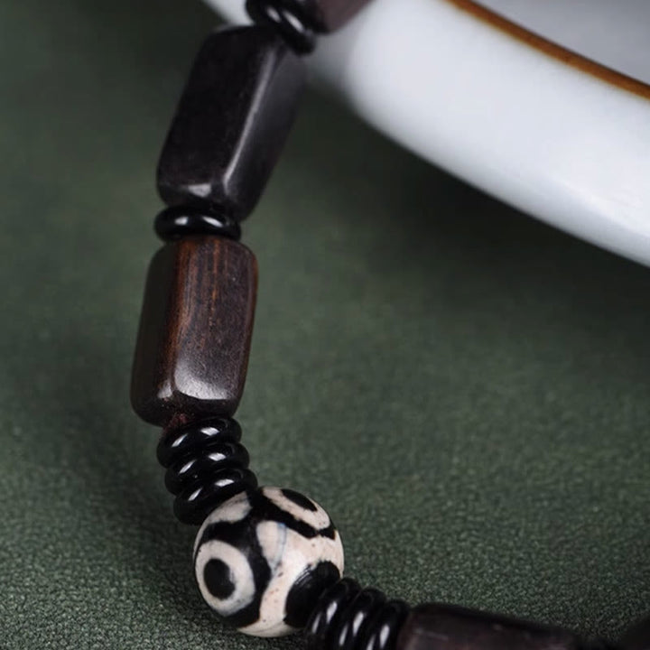 Buddha Stones Ebony Wood Rectangular Beads Dzi Bead Balance Bracelet - image 3