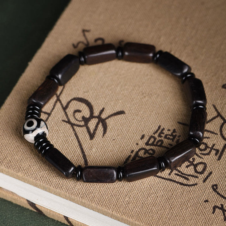 Buddha Stones Ebony Wood Rectangular Beads Dzi Bead Balance Bracelet - image 7