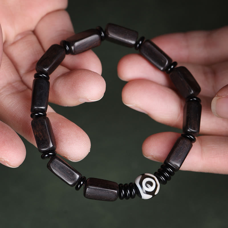 Buddha Stones Ebony Wood Rectangular Beads Dzi Bead Balance Bracelet - image 4