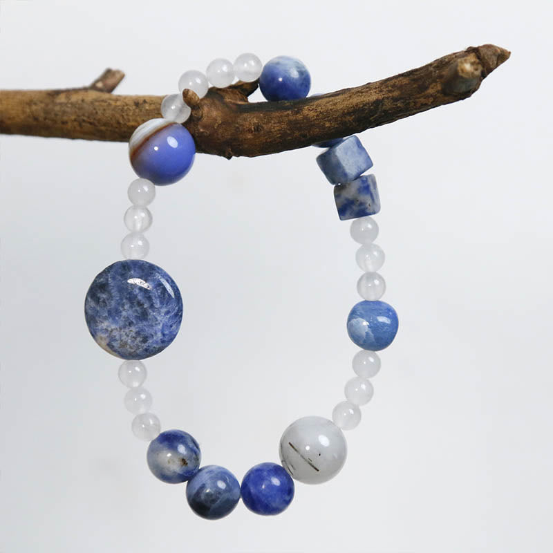 Buddha Stones Blue Aventurine Agate Jade Black Rutilated Quartz Bracelet - image 1